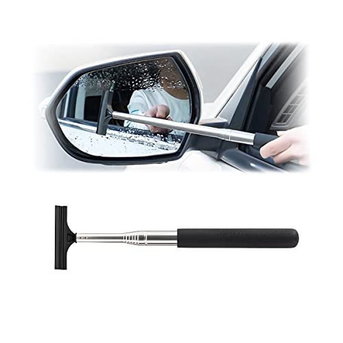 Car Rearview Mirror Wiper, Retractable Auto Glass Squeegee, Water Cleaner with Telescopic Long Rod, Portable Cleaning Tool for All Vehicles, Universal Automotive Accessories (Black) - color: Black