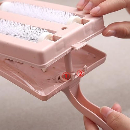 Handheld Double Roller Carpet Brush - Multi-Functional Portable Pet Hair Remover with Crumb Collector, Manual Dust Sweeper for Bed Desktop Carpet Pet Hair (Pink) - color: Pink