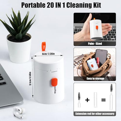 walrfid 2 Pack Laptop Phone Screen Cleaner Kit, Computer Keyboard Brush Cleaning Spray for iPhone AirPods MacBook iPad, 20-in-1 Electronic Device Tool for Camera Earbud TV Tablet Car Screens, White - color: 2PCS-White