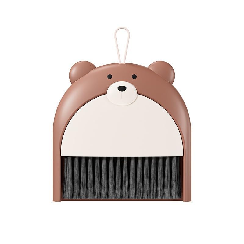 Mini Broom and Dustpan Set 6.2x6.3 Inches Compact Hand Broom for Desktop Table Countertop Car Office Kitchen Small Space Cleaning (Brown) - color: Brown