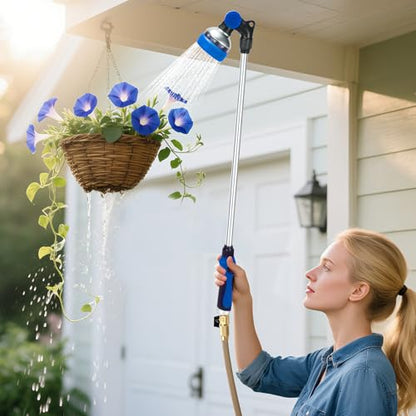 Watering Wand for Garden Hose, 30 Inch, 10 Spray Patterns, Thumb Control Garden Hose Nozzle, Adjustable Water Sprayer with Pivoting Head, Ideal for Hanging Baskets, Plants, and Shrubs, Blue - color: Blue