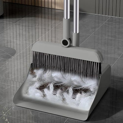 3-in-1 Broom and Dustpan Set - Stainless Steel Handle Floor Cleaning Kit for Home & Office, Space-Saving Storage Design - color: Gray