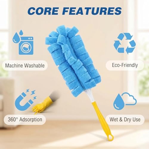 2026 New Reusable Chenille Microfiber Dust Duster, 360° Electrostatic Duster with Washable Removable Cloth Covers, Refillable Multi-Surface Duster for Home Furniture Ceiling Fan Cleaning (1 Set) - color: 1 Set