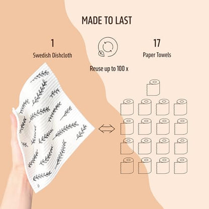 Swedish Dishcloths for Kitchen, 5 Pack Reusable Paper Towels Washable, Super Absorbent Swedish Dish Cloths, Non-Scratch, No Odor - color: 5 Count- Black and White