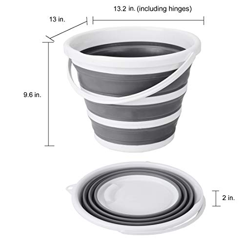 Eurow Indoor and Outdoor Collapsible Bucket with Handle, 10 Liters, 2.6 Gallons, Gray and White - size: 13.2” x 13” x 9.6”