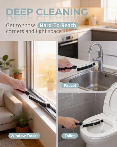 2 Pack Hard Bristle Crevice Cleaning Brush Set, Narrow Spaces Deep Reach Gap Scrub Tool with Long Handle for Household Use Kitchen Bathroom Sink Track, Black - color: Black-2