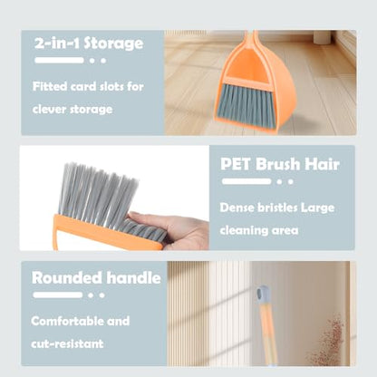 Mini Broom with Dustpan-Small Housekeeping Cleaning Sweep for Kitchen Bathroom Pet Nest Boat(3set,Blue+Orange+Yellow) - color: Blue+orange+yellow