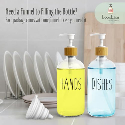 LOOCHICA 2 Pack Clear Glass Soap Dispenser with Plastic Pump, Transparent Dish and Hand Soap Dispenser Set, Refillable Reusable Apothecary Soap Pump Dispenser Bottles for Bathroom and Kitchen - color: A05-2 X Clear
