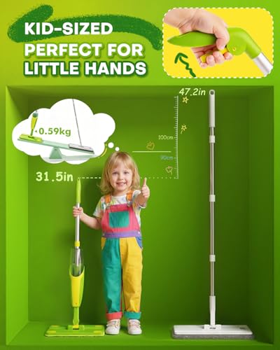 Toddler Spray Mop-Montessori Toys Mini Size Cleaning Mini Mop that Really Spray -Kid Pretend Play Toys Gift for Toddlers Girls Boys - size: Green, style: Spray Mop