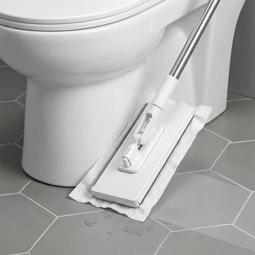 Snap Grip Mini Mop, Lazy Zero Touch Mini Mops with 10 Reusable Cloths, One-Click Cloth Change, Locking Head, Long Handle, Retractable Dust Mops for Multi-Surface Cleaning (White) - color: White