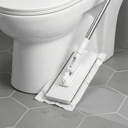 Snap Grip Mini Mop, Lazy Zero Touch Mini Mops with 10 Reusable Cloths, One-Click Cloth Change, Locking Head, Long Handle, Retractable Dust Mops for Multi-Surface Cleaning (White) - color: White