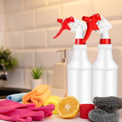 Gerrii 12 Pcs Plastic Spray Bottles with Adjustable Nozzle and Label for Cleaning 24 oz Anti Leak HDPE Spraying Bottles Empty Water Squirt Bottle (Red) - color: Red