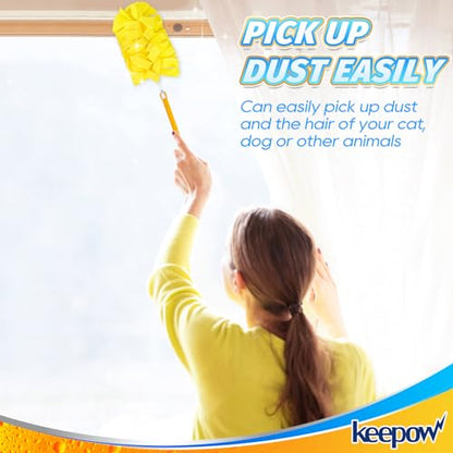 KEEPOW Reusable Duster Refill Compatible with Swiffer Hand Duster, Heavy Duty Duster Refills, 360 Degree Dusters Refills for Cleaning, Fleece Refill Ceiling Fan, 4 Pack (Handle is Not Included) - color: 1yellow+1blue+1purple+1rose Red, size: 4 Pack