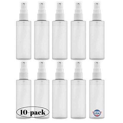 Plastic Spray Bottle Fine Mist – Refillable, Reusable, Portable Sprayer, Travel Size, Leak Proof for Household Use, Essential Oil, Cleaning Solution and Perfume (10 Pack, 120 ml) (2oz - 10 pack)