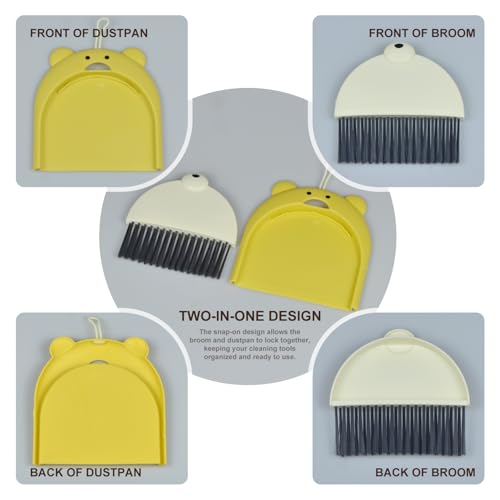 Mini Broom and Dustpan Set 6.2x6.3 Inches Compact Hand Broom for Desktop Table Countertop Car Office Kitchen Small Space Cleaning(Yellow) - color: Yellow