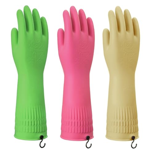 Rubber Gloves for Cleaning – 3 Pairs Reusable Gloves for Dishwashing, Kitchen and Household Tasks, 15-Inch Long (With Hook, XL(Fits Large Hands)) - size: XL(Fits Large Hands), style: With Hook