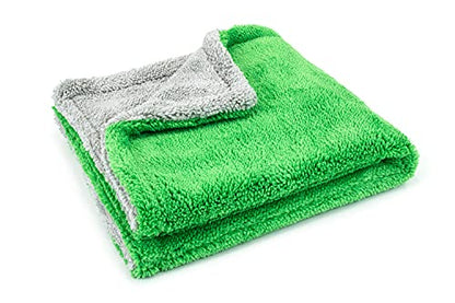 Autofiber Royal Plush Double Pile Microfiber Detailing Towel - Pack of 3, Green/Gray (16 inch x 16 in, 700 GSM) - color: Green/Gray