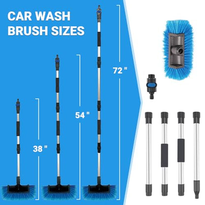 72" Long Handle Car Wash Brush with Hose Attachment, Flow-Through Soft Bristle Five-Sided Brush - style: 72" Car Wash Brush