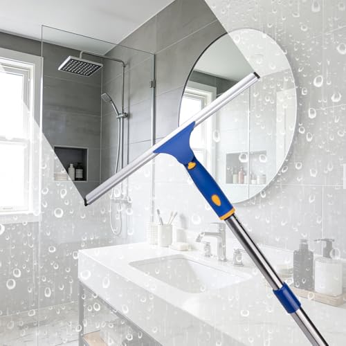 ITTAR 14 inch Rotatable Shower Squeegee for Glass Doors, Multi-Purpose Window Squeegee with Refill Rubber Blade, Bathroom Cleaner Tool for Shower Door Window Mirror Wall Car Windshield - size: 14 inch