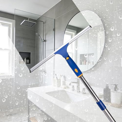 ITTAR 14 inch Rotatable Shower Squeegee for Glass Doors, Multi-Purpose Window Squeegee with Refill Rubber Blade, Bathroom Cleaner Tool for Shower Door Window Mirror Wall Car Windshield - size: 14 inch