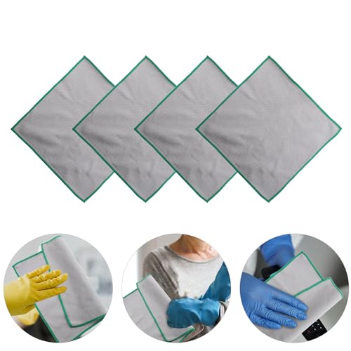 IMIKEYA 4pcs Microfiber Glass Cleaning Cloths Set, Ultra Absorbent Car and Home Window Wipes, Green Edged Towels for Streak-Free Glass and Surface Cleaning