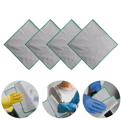IMIKEYA 4pcs Microfiber Glass Cleaning Cloths Set, Ultra Absorbent Car and Home Window Wipes, Green Edged Towels for Streak-Free Glass and Surface Cleaning