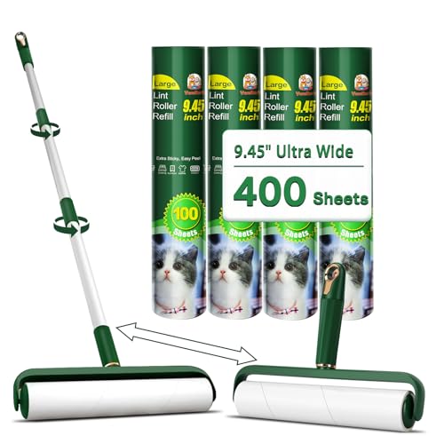 Large Lint Rollers for Pet Hair Extra Sticky, 400 Sheets Roller Refills with Long Handle, 9.45" Giant Lint Roller for Floors, Furniture, and Pet Owners (Green) - color: Green, size: 400 Sheets