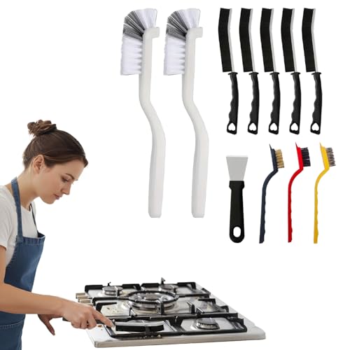11 Pcs Crevice Cleaning Brush Set-Hard Bristle Grout Cleaning Supplies Brushes with Scraper for Kitchen Sink Bathroom Toilet - color: Mixed Color 11-piece Set