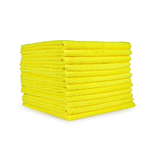 Arkwright Microfiber Cleaning Cloths - (Pack of 12) Lint & Streak-Free Drying Wash Towels, 320 GSM Super Absorbent & Quick Dry, Perfect Cleaner for Car, Glass, and Window, 12 x 12 in, Yellow - color: Yellow, size: Pack of 12