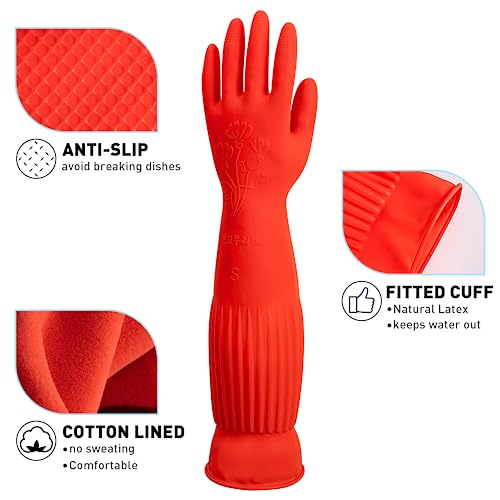 ThxToms Rubber Dishwashing Cleaning Gloves (2-Pair) - Fleece Lined, Reusable, Waterproof with Extra-Long Cuff & Anti-Slip Design for Household & Kitchen Use - Small - size: Small (Pack of 4)