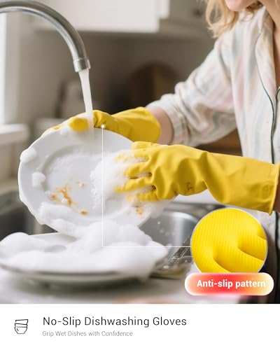 ThxToms Heavy Duty Rubber Cleaning Gloves, Reusable Dishwashing Gloves for Kitchen, Gardening, Pet Care - 20 Mil Extra Thick - color: 10 Pairs, size: Small