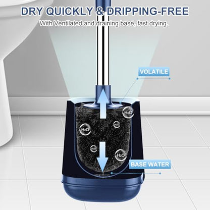 SetSail Toilet Brush and Holder, Self Closing Lid Toilet Bowl Brushes Holder and Extra Long Handle Ventilated Toilet Brush Set for Bathroom Cleaning, Nylon Bristles, 2 Packs-Dark & Blue - color: Dark Blue, size: 2 packs