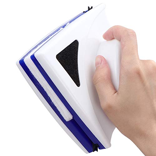 Double Side Magnetic Window Cleaner, Glass Wiper Brush, with Ergonomic Handle Design for Window Thickness 3-8mm (White)