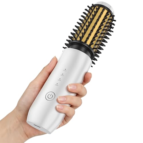 CARESKY® Cordless Curling Iron Brush, Rechargeable Travel Curling Iron with 200 Million Negative Ions, Portable Battery Curling Iron Brush, Cordless Heated Round Hair Curler Brush for Hair Styles - color: Classic White