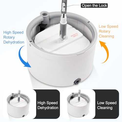 Mop and Bucket Set, Spin Mop and Bucket Set with Separation Dirty and Clean Water System Self Wringing Square Mop and Bucket with 3 Washable Microfiber Pads, Deep-Cleaning Mops for Floors
