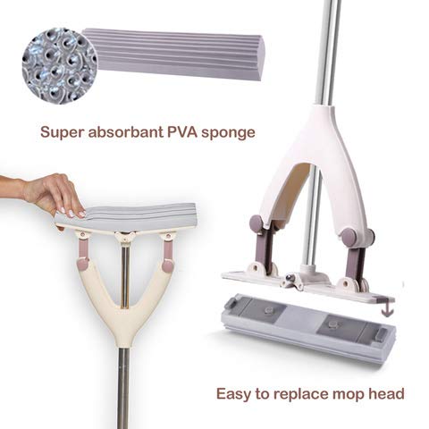 Poly Mop PVA Sponge 3-Pack Refill Replacement Mop Heads - Ultra Absorbent Mop Head to Wash, Clean, and Dry Floors - Effectively Cleans Dirt and Hair from Flooring (3-Pack)