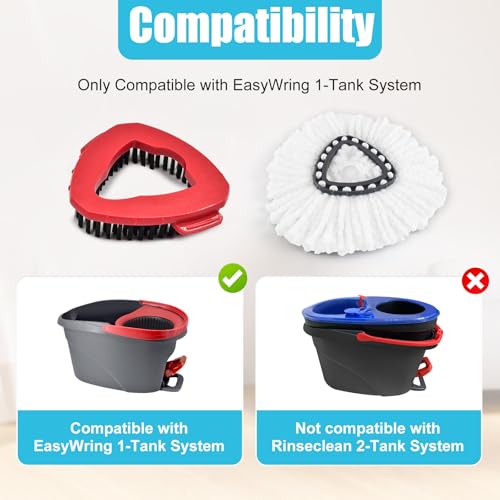 Spin Mop Replace Head, Base, Replacement Handle for OCedar EasyWring 1 Tank System 2 Microfiber Refills, 4-Section Sturdy Iron 30-58in Handle, Mop Head Base and Scrubber - size: Red