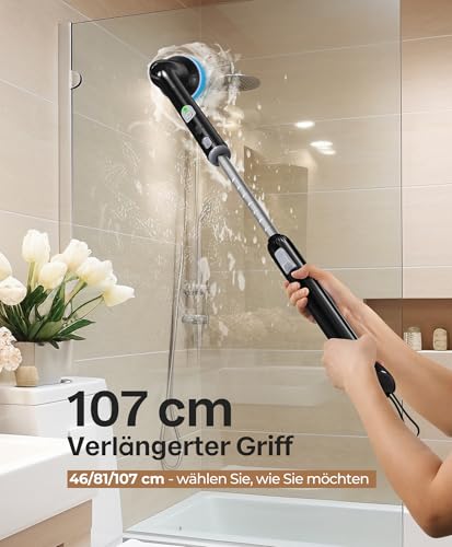 LyriFine Electric Spin Scrubber, New Full-Body IPX7 Waterproof Bathroom Cleaner Brush, Shower Scrubber with Long Handle & 2 Speed, Heads Replacement, Cleaning Supplies for Tub Shower Tile Floor - color: Dark Black