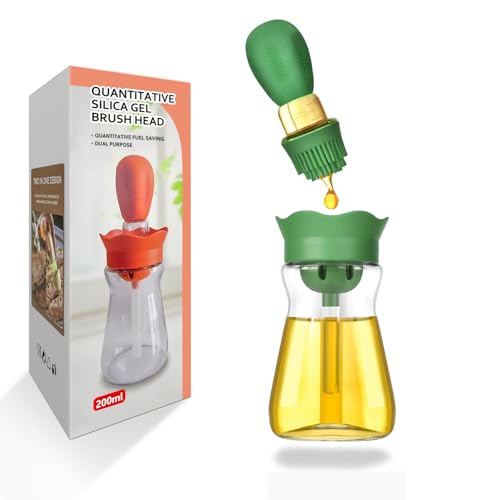 Oil Dispenser Bottle with Silicone Brush, 200ML 2 in 1 Silicone Dropper Measuring Oil Dispenser Bottle for Kitchen Cooking, Frying, Baking, BBQ Pancake, Air Fryer, Marinating - Green - color: Green-1pc