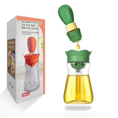 Oil Dispenser Bottle with Silicone Brush, 200ML 2 in 1 Silicone Dropper Measuring Oil Dispenser Bottle for Kitchen Cooking, Frying, Baking, BBQ Pancake, Air Fryer, Marinating - Green - color: Green-1pc