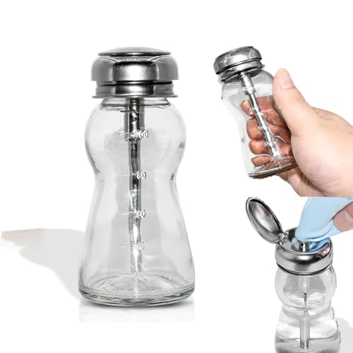 4 Oz/ 120ml Glass Push Down Pump Dispenser Bottle With Cap Push Down Glass Empty Pump Dispenser for Alcohol Makeup Clear Refillable Bottle Hand Pumping Press Container (120ml) - color: Clear - 120ml - Round - 1pcs