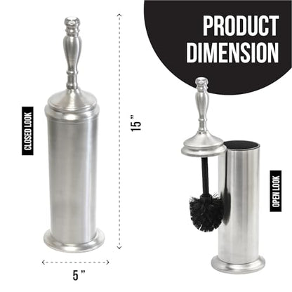 Splash Home Buena Stainless Steel Toilet Brush with Holder, Bowl Scrubber with Durable Cleaning Bristles, Hidden Brush with Splash Protective Disc Design - Chrome - color: Chrome