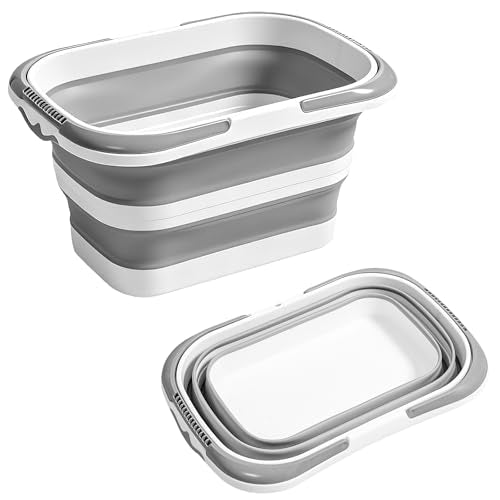 Collapsible Bucket with Handle 16L (4.2Gal), Foldable Rectangular Plastic Water Bucket, Portable Space Saving Tub for Foot Soaking Mop Cleaning Car Washing Gardening Camping Garage Use (Grey, 16L) - color: Gray, size: 16L