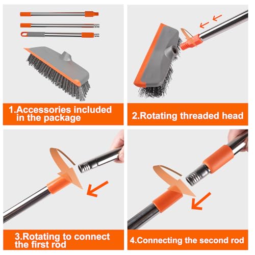 BITOPE Deck Scrub Brush with Long Handle, Heavy Duty Floor Cleaning Scrubber with Stiff Bristles Garage Concrete Cleaner Tool for Cleaning Tile Patio Outdoor Porch Indoor Kitchen Shower Bathroom - style: Orange+Grey