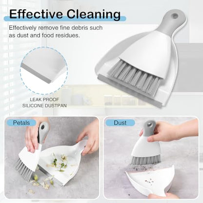 NACENA Mini Dustpan and Brush Set 2 Pack, Small Broom and Dustpan Set Dust Pan and Mini Hand Broom Dustpan and Broom Combo Compact for Home Table Keyboards Sofa Kitchen, White & Gray - color: White Grey, size: 2 packs