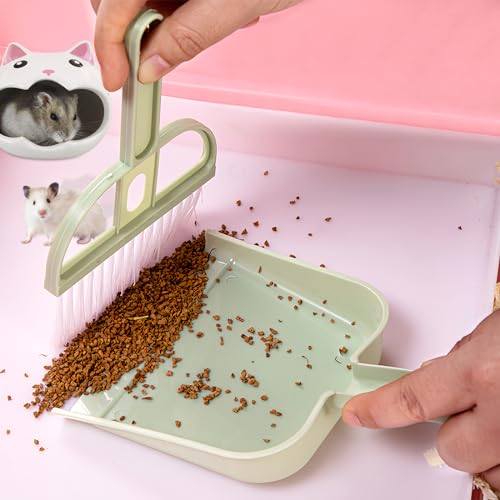 Mini Dustpan and Brush Set, Portable Exquisite Pet Waste Cleaning Kit, Hamster Sand Scooper Cage Cleaning Tool for Small Pets Guinea Pigs Hedgehogs Hamsters Chinchillas Rabbits (Green) - color: green