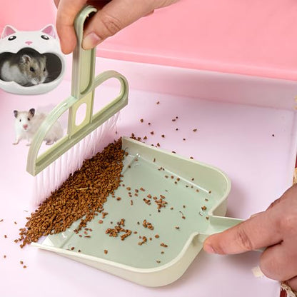 Mini Dustpan and Brush Set, Portable Exquisite Pet Waste Cleaning Kit, Hamster Sand Scooper Cage Cleaning Tool for Small Pets Guinea Pigs Hedgehogs Hamsters Chinchillas Rabbits (Green) - color: green