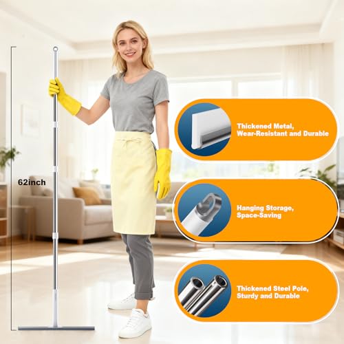 JOYBOS Rubber Floor Squeegee for Smooth Surface Concrete Floor, Tile Floor, Heavy Duty Garage Shower Floor Squeegee Broom for Removing Water, Commercial Scrubber Mop with Adjustable Long Handle (XL) - size: X-Large (1 in 1)