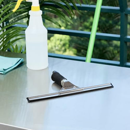 Restaurantware-Clean Tek Professional 11.81 Inch Window Squeegee, 1 Cleaning Squeegee with Rubber Blade - No-Slip Handle, Clean Mirror Or Car Windshield, Stainless Steel Wiper for Glass Door - size: 11 3/4", style: Stainless Steel, with Black Rubber Grip