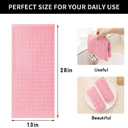 Homaxy 100% Cotton Terry Kitchen Towels(Pink, 13 x 28 inches), Checkered Designed, Soft and Super Absorbent Dish Towels, 12 Pack - color: Pink, size: 13 X 28 - 12 Pack